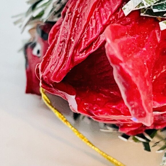 Vintage Christmas Ornament Cardinal In Pine Nest On White Glittered Icicle 6" - Picture 8 of 15